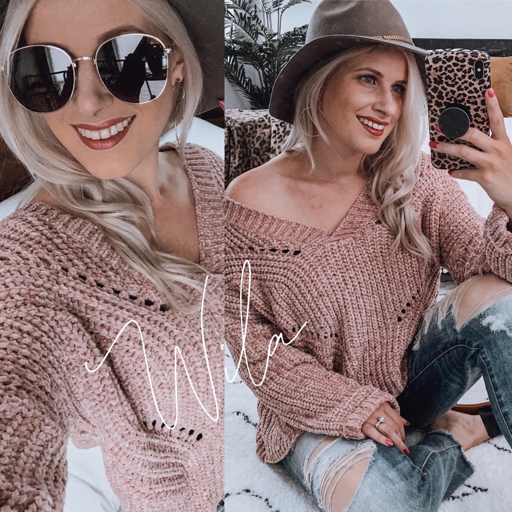 LAST CHANCE❄️ Chenille v neck sweater pink - Picture 4 of 8